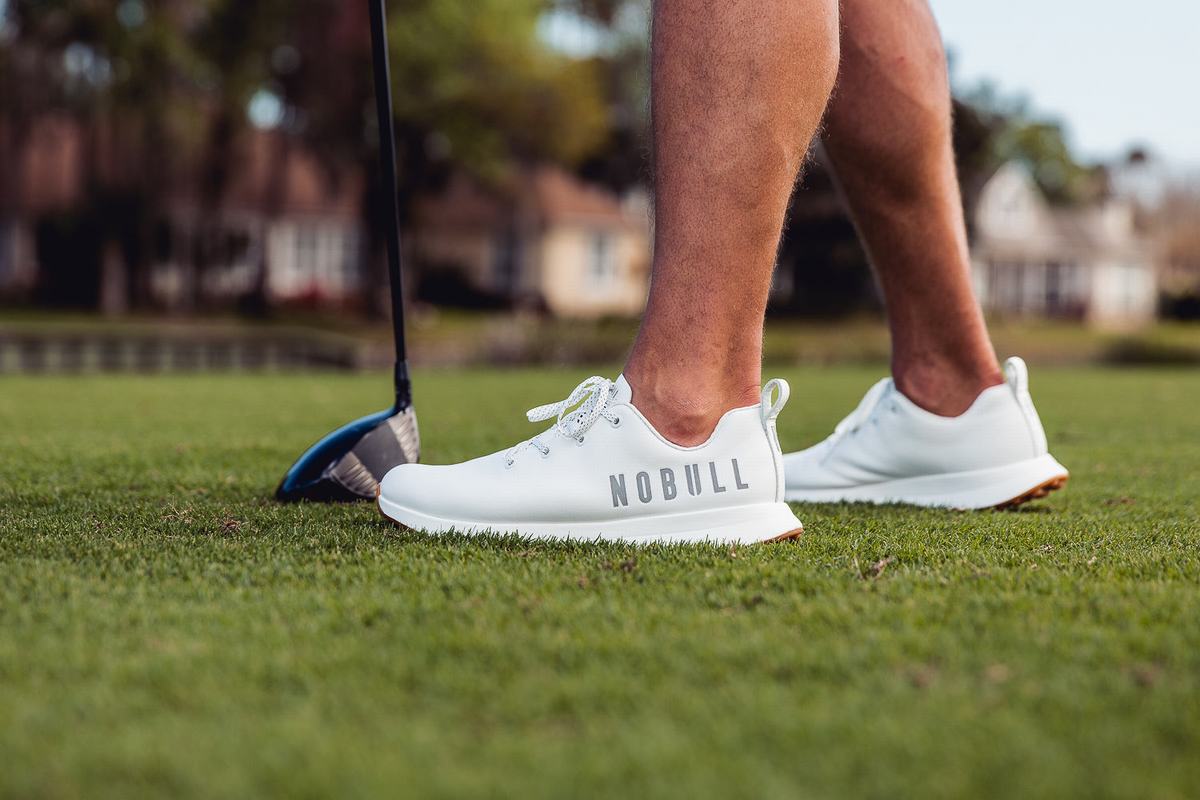 Nobull Leather Men's Golf Shoes White | Australia (NR5832)